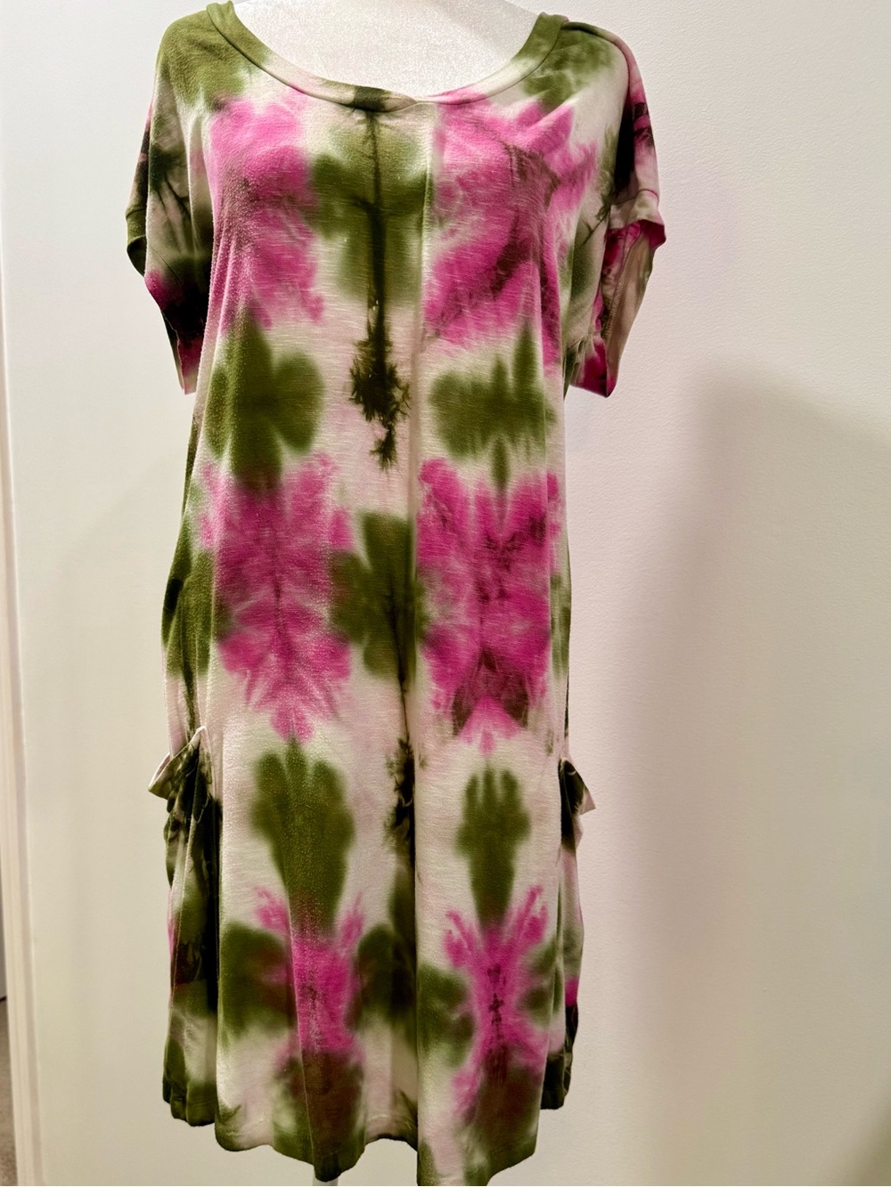 Lucky Brand Pink & Olive Tie-Dye Midi Shift Dress Bathing Suit cover up